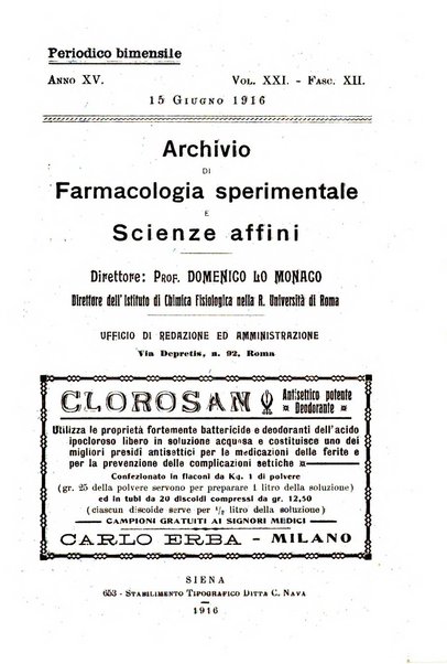 Archivio di farmacologia sperimentale e scienze affini