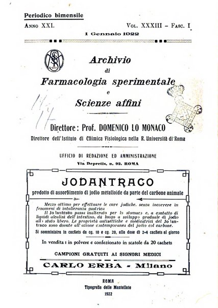 Archivio di farmacologia sperimentale e scienze affini