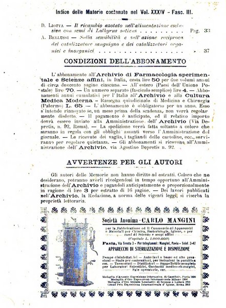 Archivio di farmacologia sperimentale e scienze affini