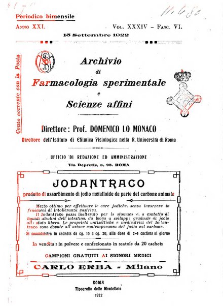 Archivio di farmacologia sperimentale e scienze affini