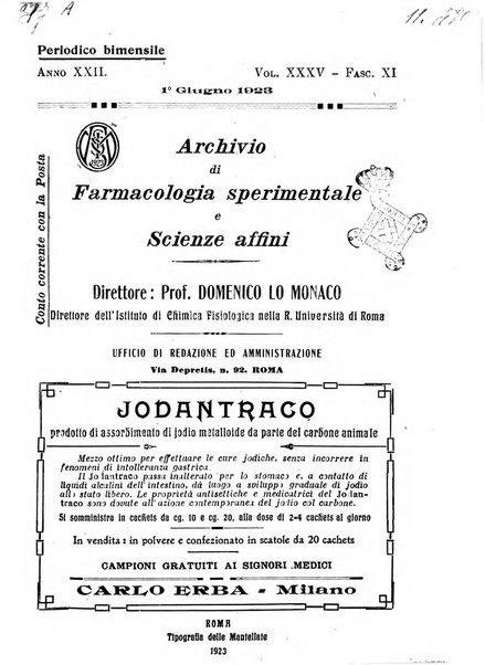 Archivio di farmacologia sperimentale e scienze affini