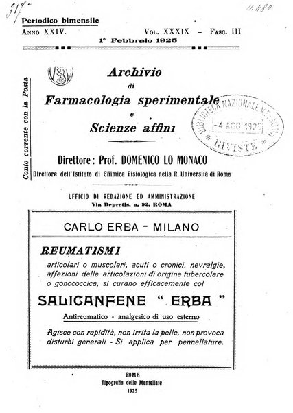 Archivio di farmacologia sperimentale e scienze affini