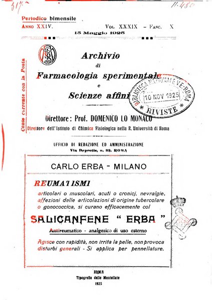 Archivio di farmacologia sperimentale e scienze affini