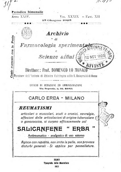 Archivio di farmacologia sperimentale e scienze affini