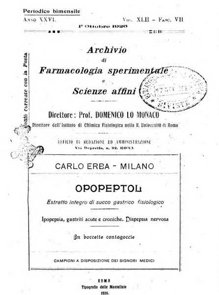 Archivio di farmacologia sperimentale e scienze affini