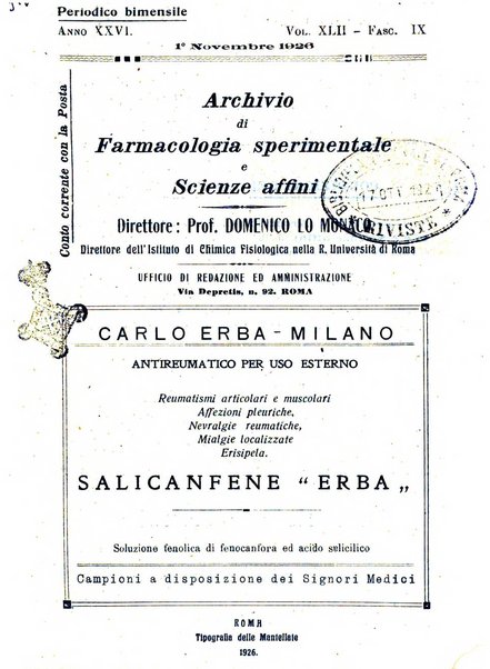 Archivio di farmacologia sperimentale e scienze affini