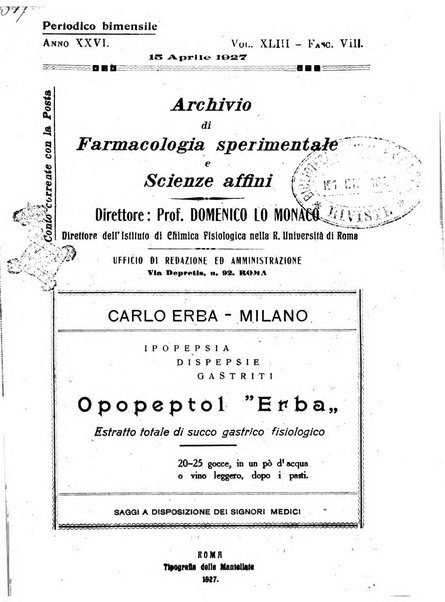 Archivio di farmacologia sperimentale e scienze affini