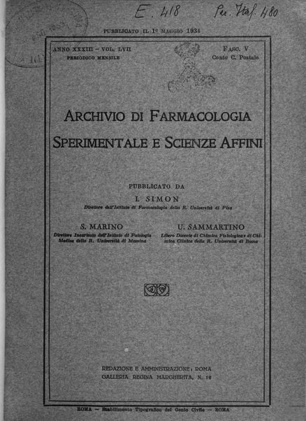 Archivio di farmacologia sperimentale e scienze affini