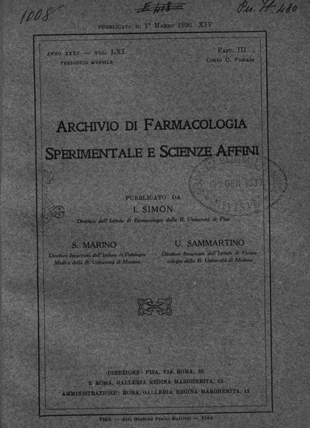 Archivio di farmacologia sperimentale e scienze affini