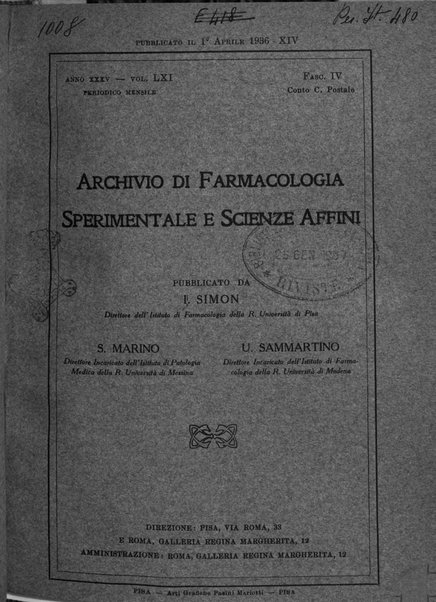 Archivio di farmacologia sperimentale e scienze affini