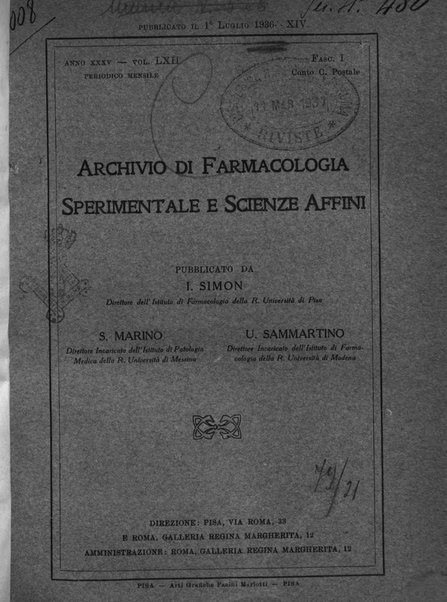 Archivio di farmacologia sperimentale e scienze affini