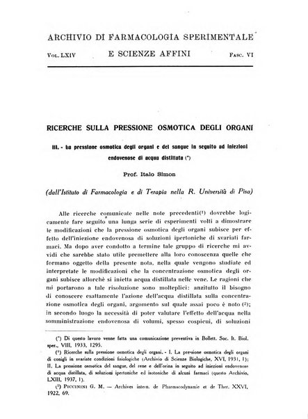 Archivio di farmacologia sperimentale e scienze affini