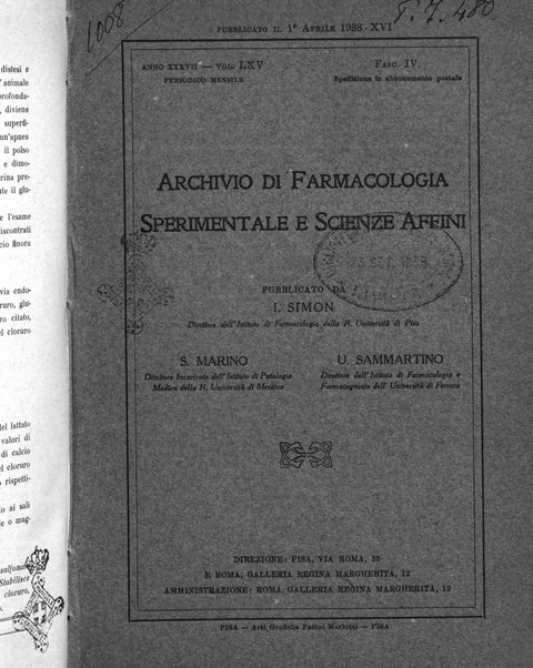 Archivio di farmacologia sperimentale e scienze affini