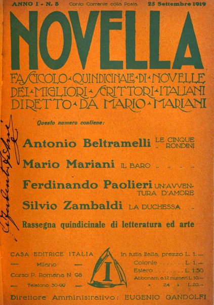 Novella fascicolo mensile di novelle dei migliori scrittori italiani