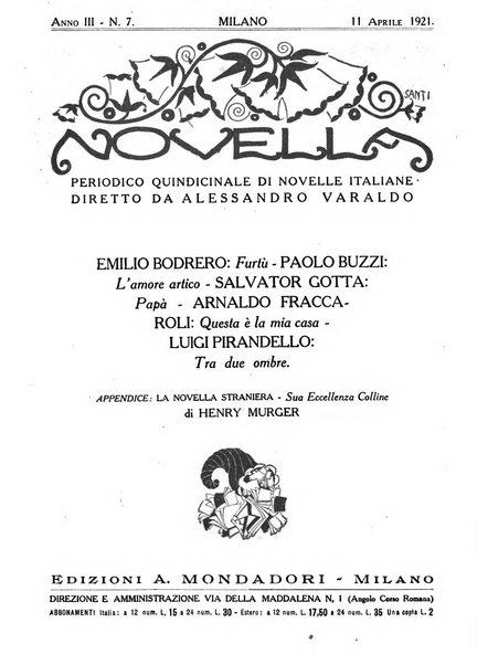 Novella fascicolo mensile di novelle dei migliori scrittori italiani