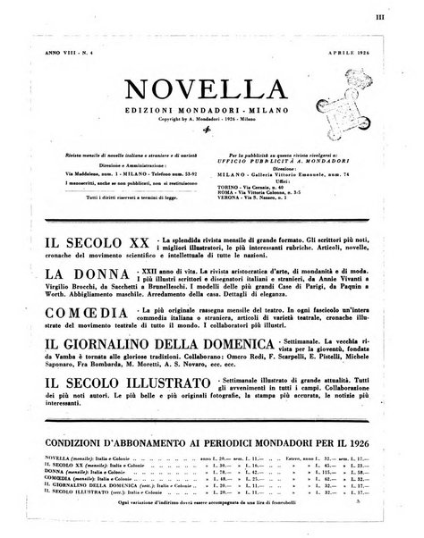 Novella fascicolo mensile di novelle dei migliori scrittori italiani