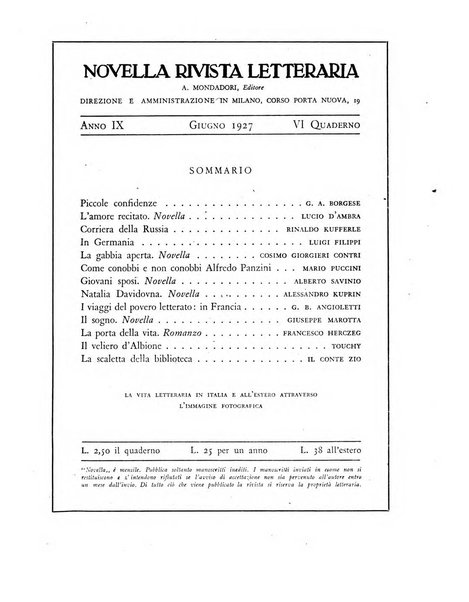 Novella fascicolo mensile di novelle dei migliori scrittori italiani