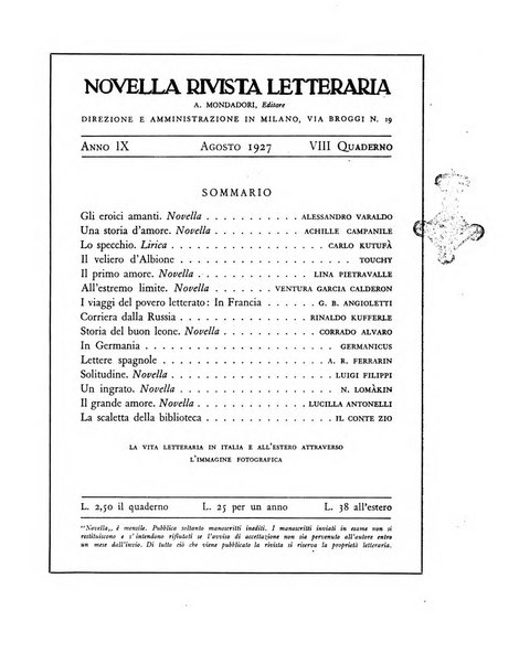 Novella fascicolo mensile di novelle dei migliori scrittori italiani