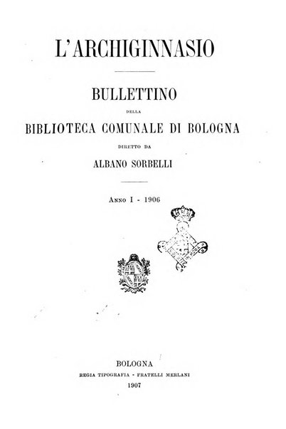 L'Archiginnasio bullettino della biblioteca comunale di Bologna