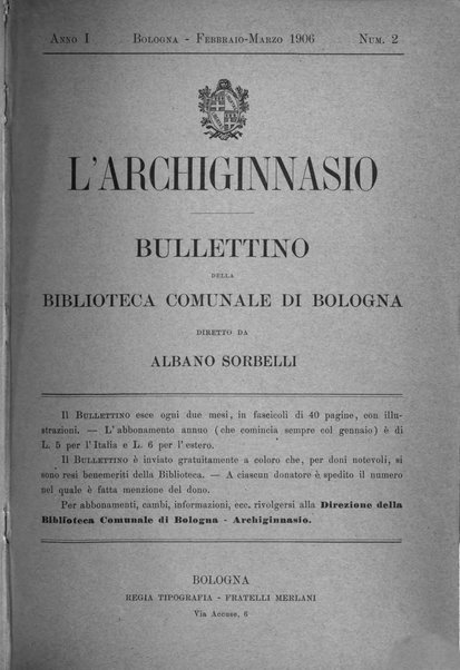 L'Archiginnasio bullettino della biblioteca comunale di Bologna