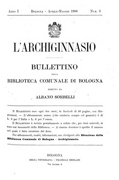 L'Archiginnasio bullettino della biblioteca comunale di Bologna