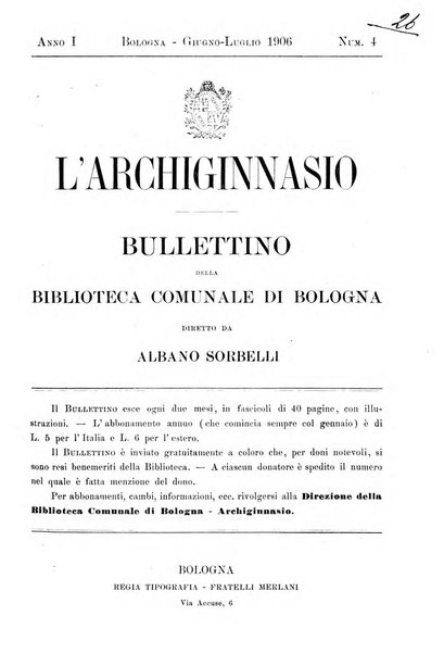 L'Archiginnasio bullettino della biblioteca comunale di Bologna