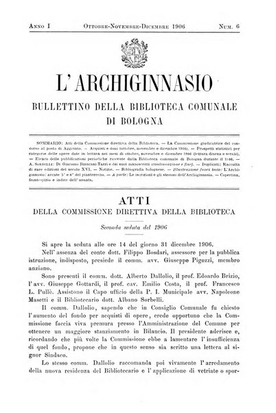 L'Archiginnasio bullettino della biblioteca comunale di Bologna