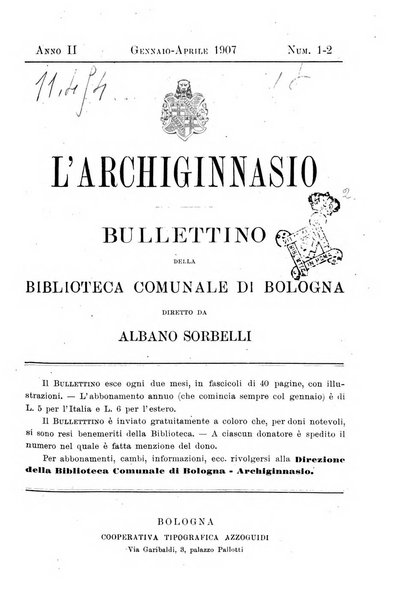 L'Archiginnasio bullettino della biblioteca comunale di Bologna