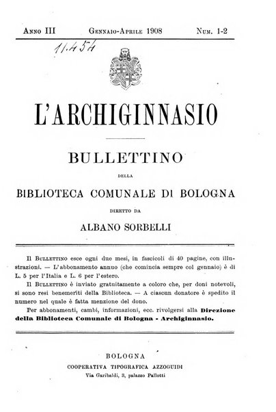 L'Archiginnasio bullettino della biblioteca comunale di Bologna