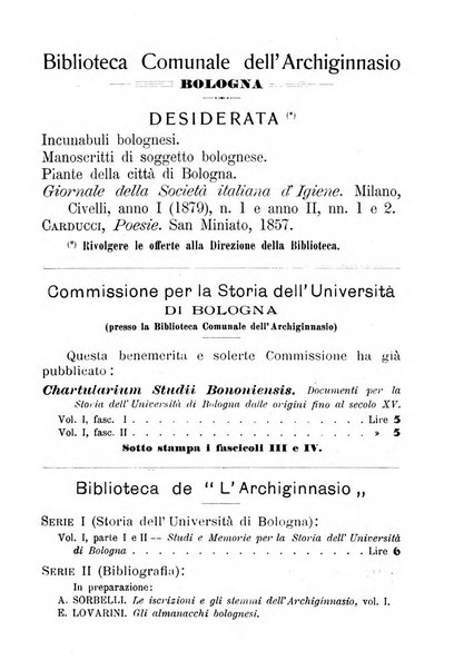 L'Archiginnasio bullettino della biblioteca comunale di Bologna