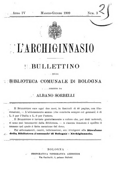 L'Archiginnasio bullettino della biblioteca comunale di Bologna