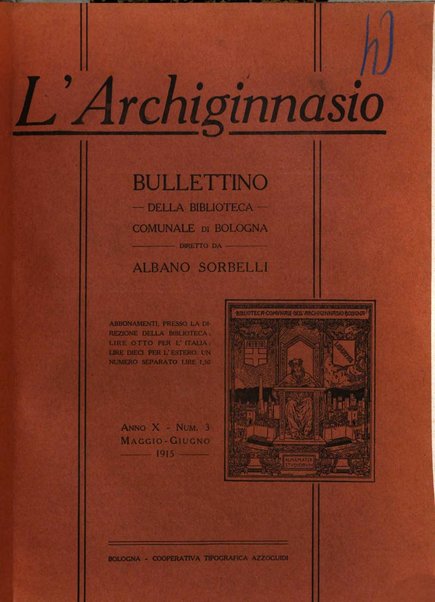 L'Archiginnasio bullettino della biblioteca comunale di Bologna