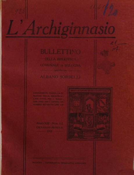 L'Archiginnasio bullettino della biblioteca comunale di Bologna