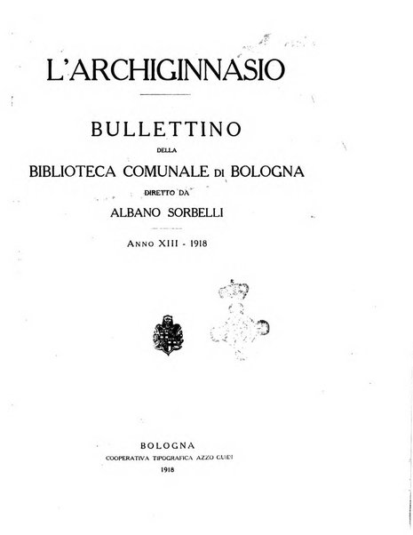 L'Archiginnasio bullettino della biblioteca comunale di Bologna