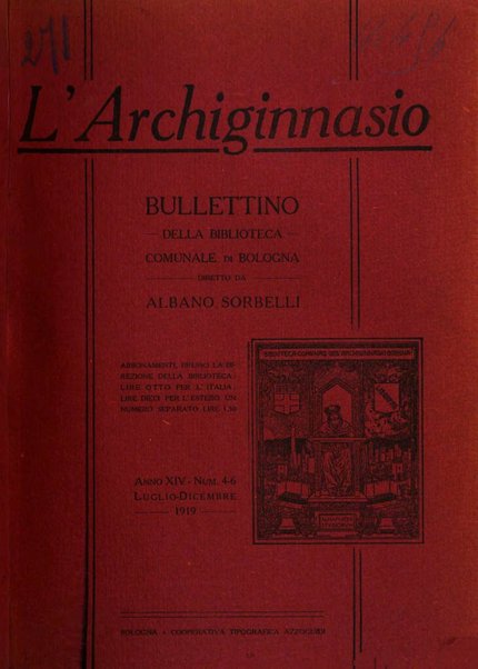 L'Archiginnasio bullettino della biblioteca comunale di Bologna