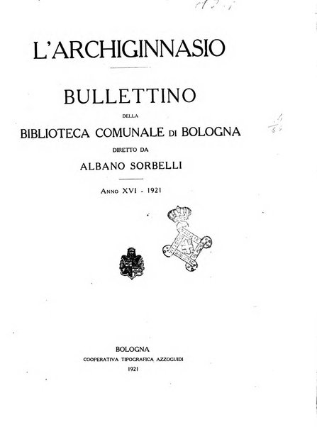 L'Archiginnasio bullettino della biblioteca comunale di Bologna