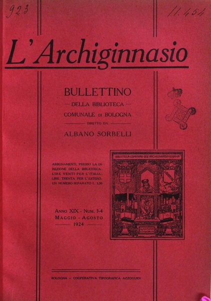 L'Archiginnasio bullettino della biblioteca comunale di Bologna