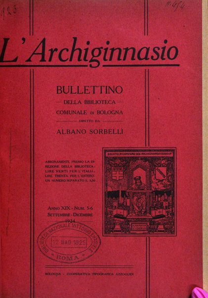 L'Archiginnasio bullettino della biblioteca comunale di Bologna