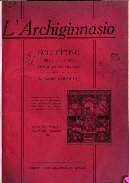 L'Archiginnasio bullettino della biblioteca comunale di Bologna