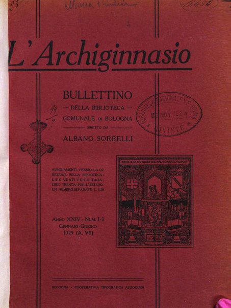 L'Archiginnasio bullettino della biblioteca comunale di Bologna