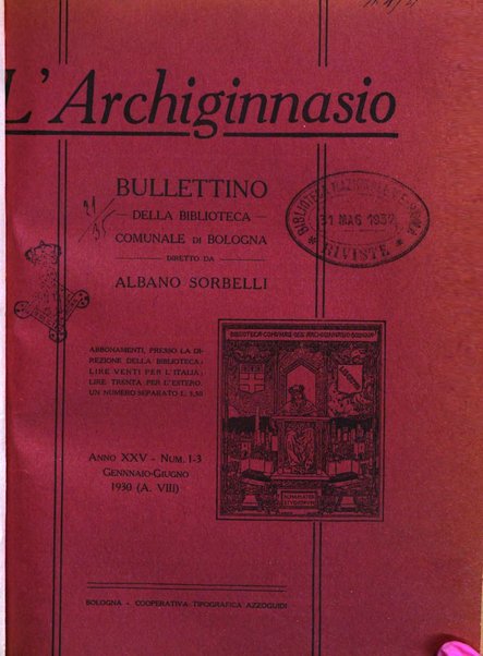 L'Archiginnasio bullettino della biblioteca comunale di Bologna