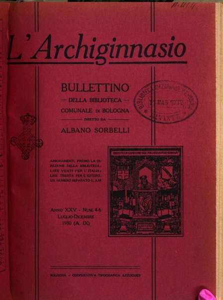 L'Archiginnasio bullettino della biblioteca comunale di Bologna