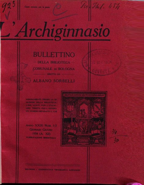 L'Archiginnasio bullettino della biblioteca comunale di Bologna