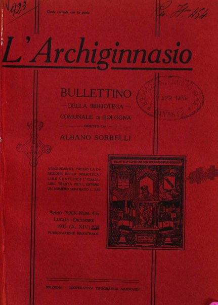 L'Archiginnasio bullettino della biblioteca comunale di Bologna