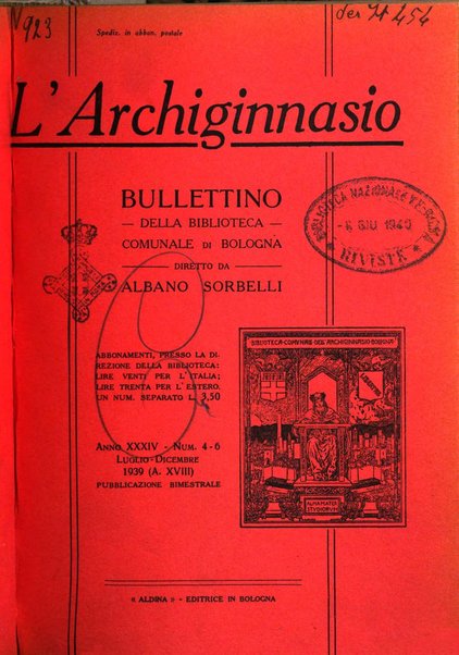 L'Archiginnasio bullettino della biblioteca comunale di Bologna