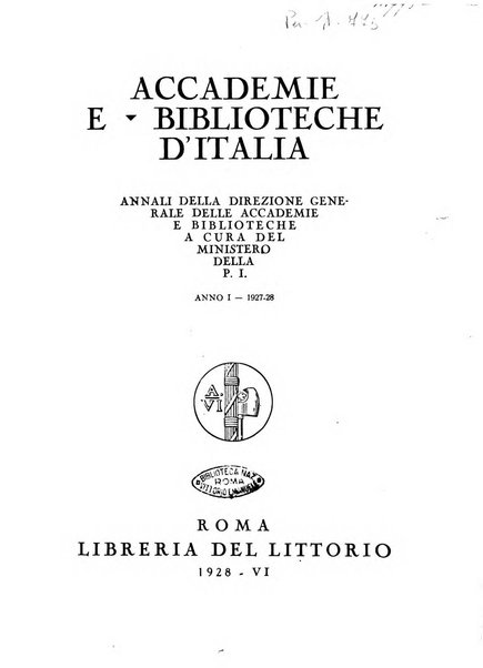 Accademie e biblioteche d'Italia annali della Direzione generale delle accademie e biblioteche