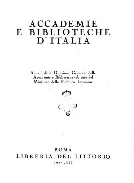 Accademie e biblioteche d'Italia annali della Direzione generale delle accademie e biblioteche