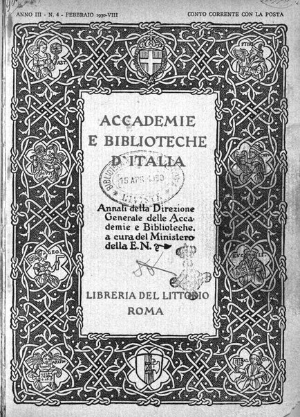 Accademie e biblioteche d'Italia annali della Direzione generale delle accademie e biblioteche