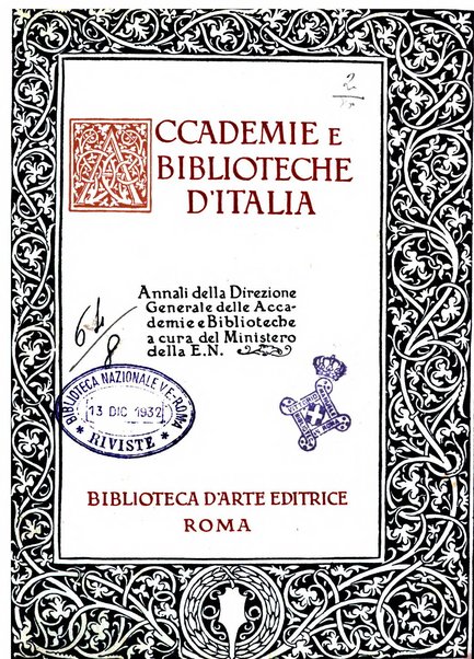 Accademie e biblioteche d'Italia annali della Direzione generale delle accademie e biblioteche