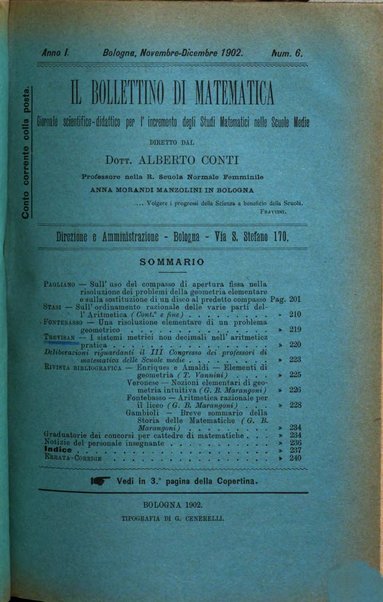 Bollettino di matematica giornale scientifico didattico per l'incremento degli studi matematici nelle scuole medie